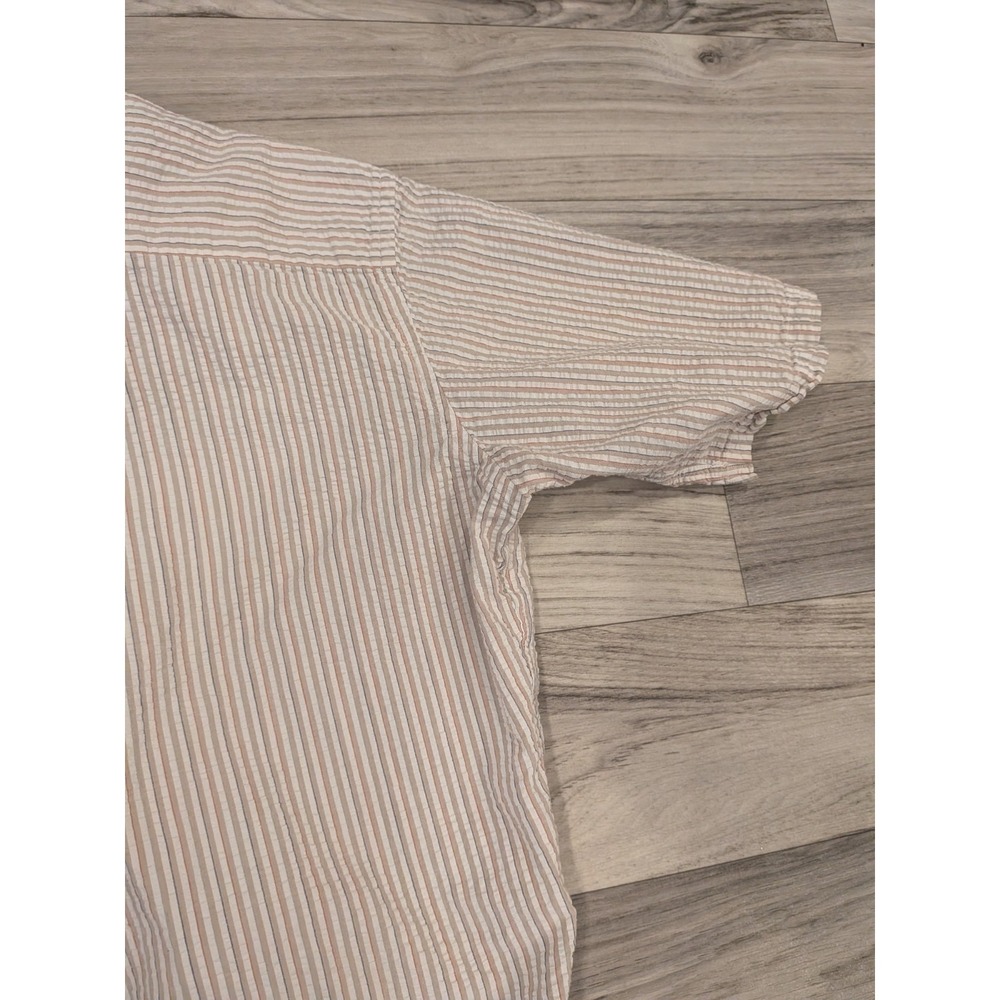LL Bean Seersucker Shirt Mens L Tan Striped Short Sleeve Button Up Vintage USA - Picture 13 of 16
